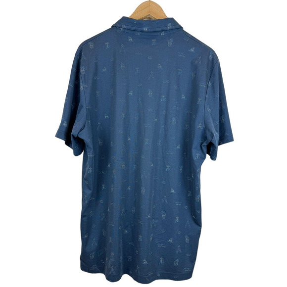 Travis Mathew Men's XL Blue Beer Glass Party All Over Print Golf Polo Wicking - Picture 5 of 5